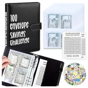 100 Envelopes Money Saving Challenge A5 Money Saving Binder with Cash Envelopes， Budgeting Planner & Saving Money (Black)