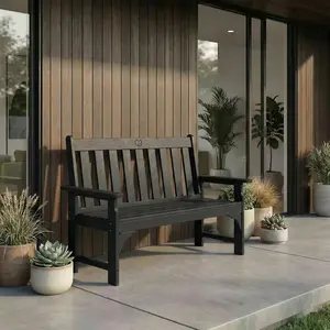 Tobeos 2-Person Outdoor Garden Bench, HDPE Furniture All-Weather Patio Bench with Backrest & Armrests, Heavy Duty Outdoor Seating for Porch, Backyard & Park, 660 lbs