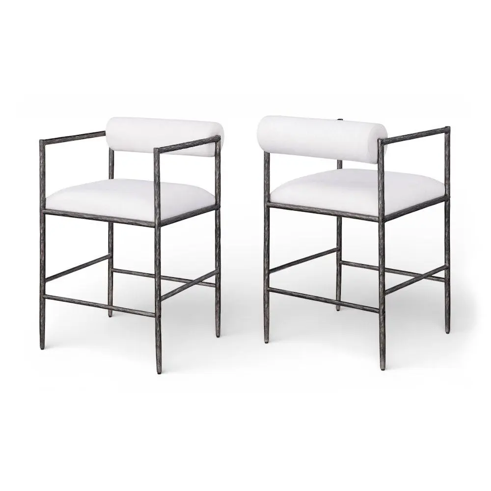 Axis Cream Linen-Textured Fabric Upholstered Counter Barstool, Set of 2