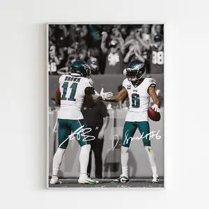 Devonta Smith & Aj Brown Eagles Poster - Vintage Sports Wall Art For Bedroom Decor -