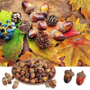 【Hot Selling】Artificial Oak Nuts Decorative Props, Natural Covering Fruit Models for Home Kitchen Tabletop Decoration, Thanksgiving Halloween Christmas Wedding Vase Filler