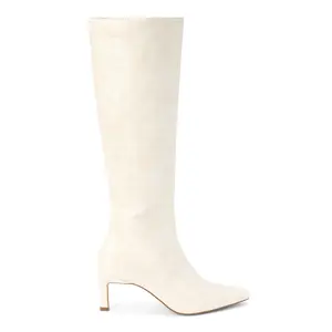 COCONUTS by Matisse Womens Robbie Pointed Toe Zippered Casual Boots Over the Knee Mid Heel 2-3" - Off White