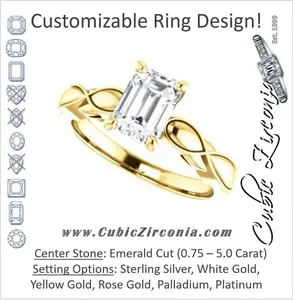 Cubic Zirconia Engagement Ring- The Jime (Customizable Cathedral-Raised Emerald Cut with Thick Infinity-Scalloped Band & Peekaboo Accents)
