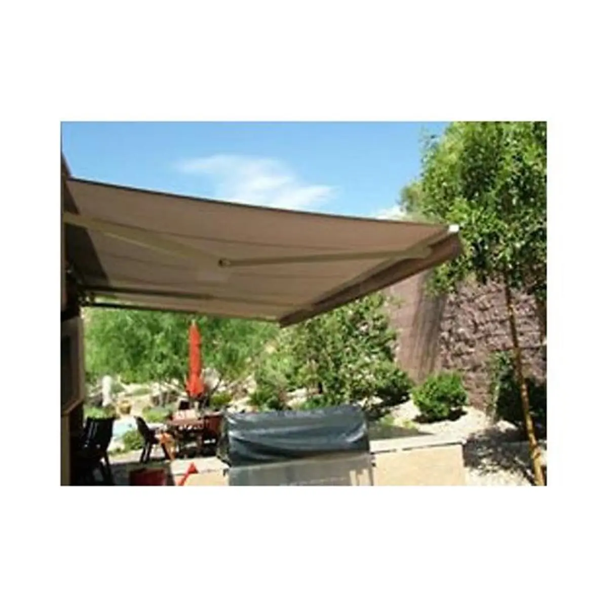 212 MAIN Retractable Aluminum Frame Canopy Awning, 12x10ft Sand Awning Fabric Outdoor Sunshade with Sun Protection, Weather Resistance, Hand Crank, Manuals & Screw Box for Home Patio, Car Exterior Accessory