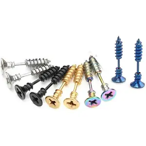 5 Pairs Men Unisex Stainless Steel Piercing Cross Screws Hoop Earrings Ear Stud