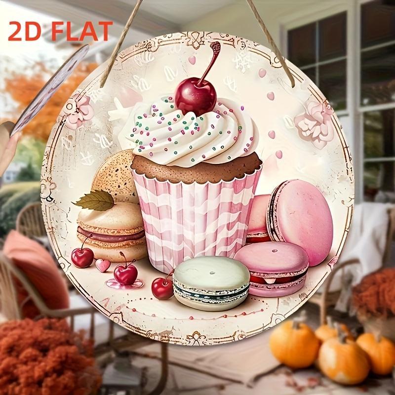 Cupcake Pattern Wall Decor, Round Wooden Hanging Wall Art, Wall Decor for Home Living Room Bedroom Coffee Shop Restaurant, Hangable