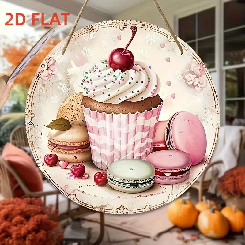 Cupcake Pattern Wall Decor, Round Wooden Hanging Wall Art, Wall Decor for Home Living Room Bedroom Coffee Shop Restaurant, Hangable