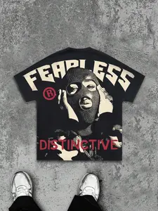 Men's Loose-Fit "Fearless" Print T-Shirt — Streetwear & Hip-Hop Style Short Sleeve — Ideal for Daily Casual Wear and Parties