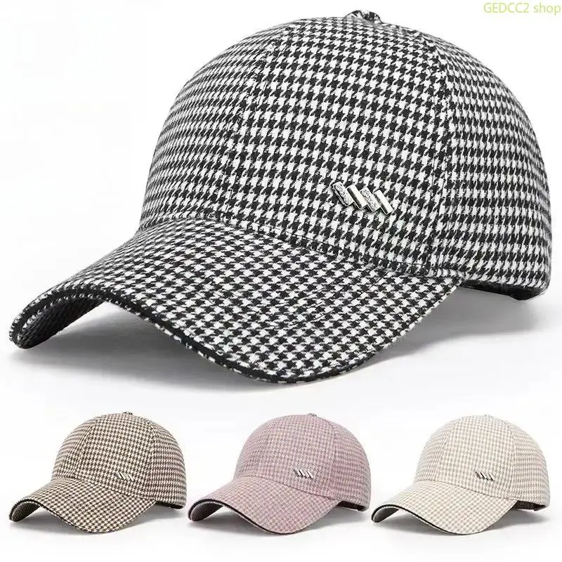 Unisex 1000 Bird Grid Print Wool Peaked Hat, UV Protection All-Season Sunshade Cap, Versatile & Trendy Casual Wear Accessory