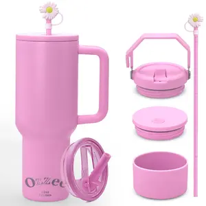 40 oz Tumbler with Handle and Straw Lid | 3Lids Included | 100% Leakproof Stainless Steel Vacuum Insulated Tumblers with flip straw | Fits in Cup Holder | Gifts for Women & Men him her(Mauve love) Bottle Drinkware