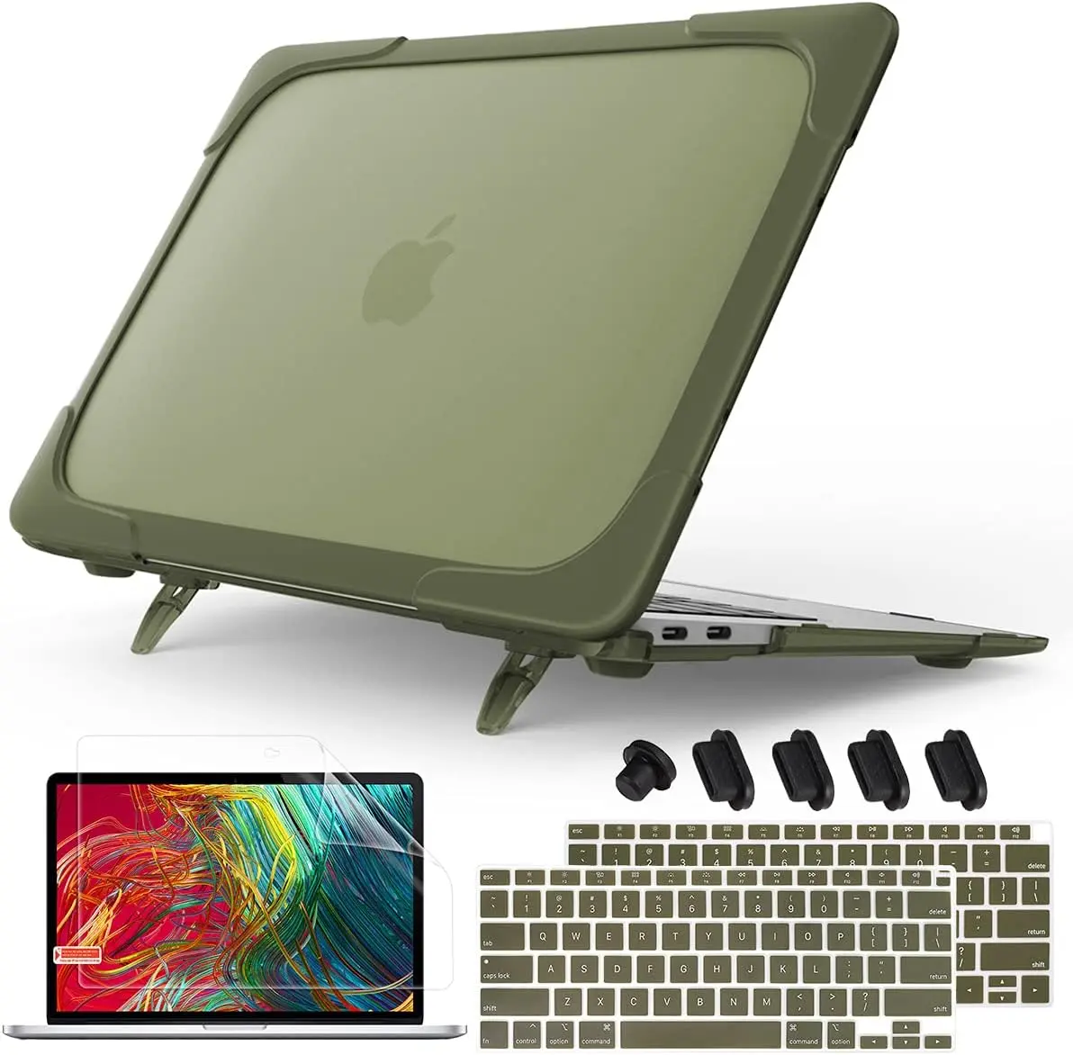 Mektron Heavy Duty Casefor Macbook Air 13 Inch 2020 2019 2018 Release Model A2337 M1 A2179 A1932, Shockproof Durable Protective Hard Shell with Fold Kickstand，Avocado Green Mektron