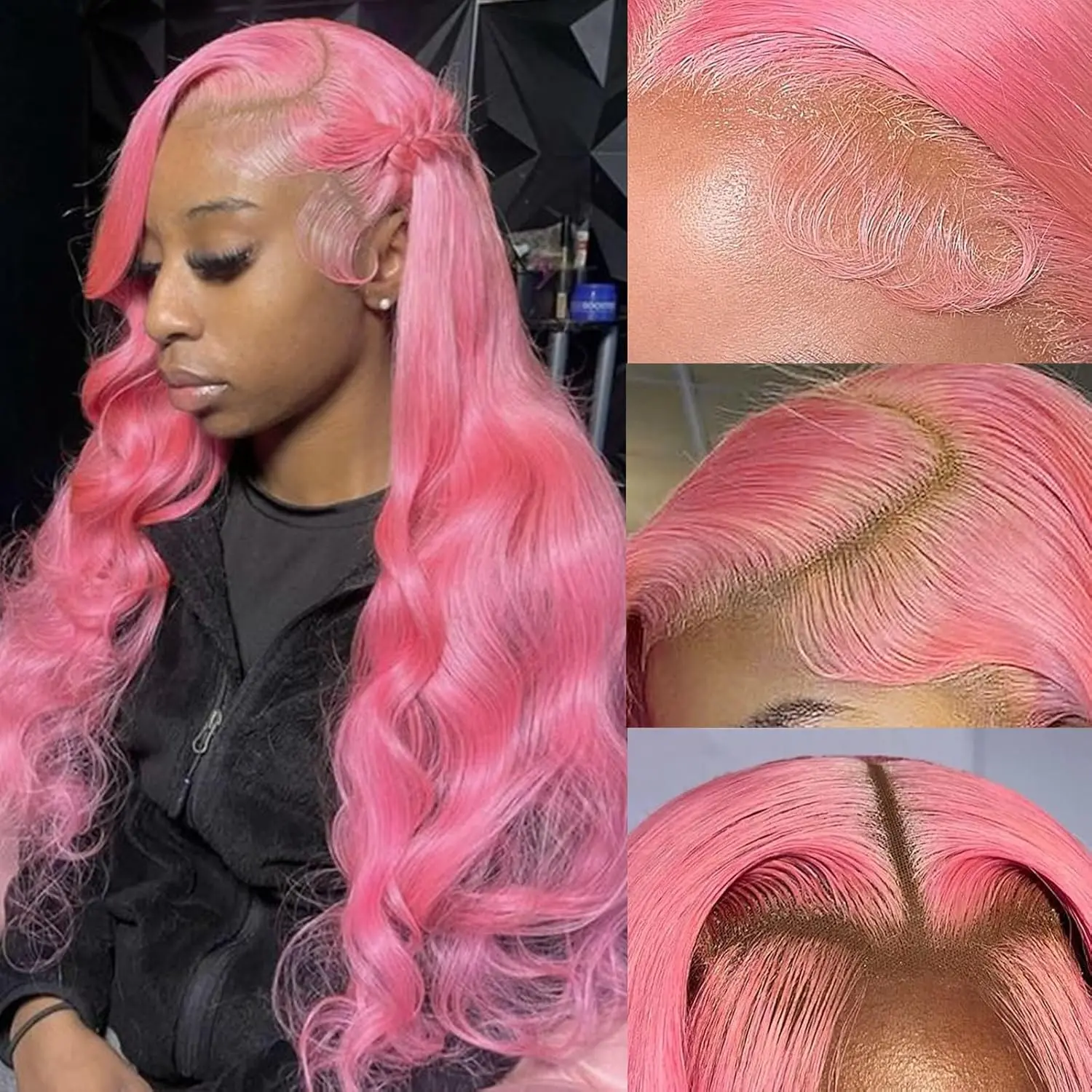 Pink 13x6 Lace Front Wigs Human Hair Body Wave Pink Human Hair Wigs for Women 180% Density Glueless HD Transparent Lace Frontal Wigs Pre Plucked 24 Inch