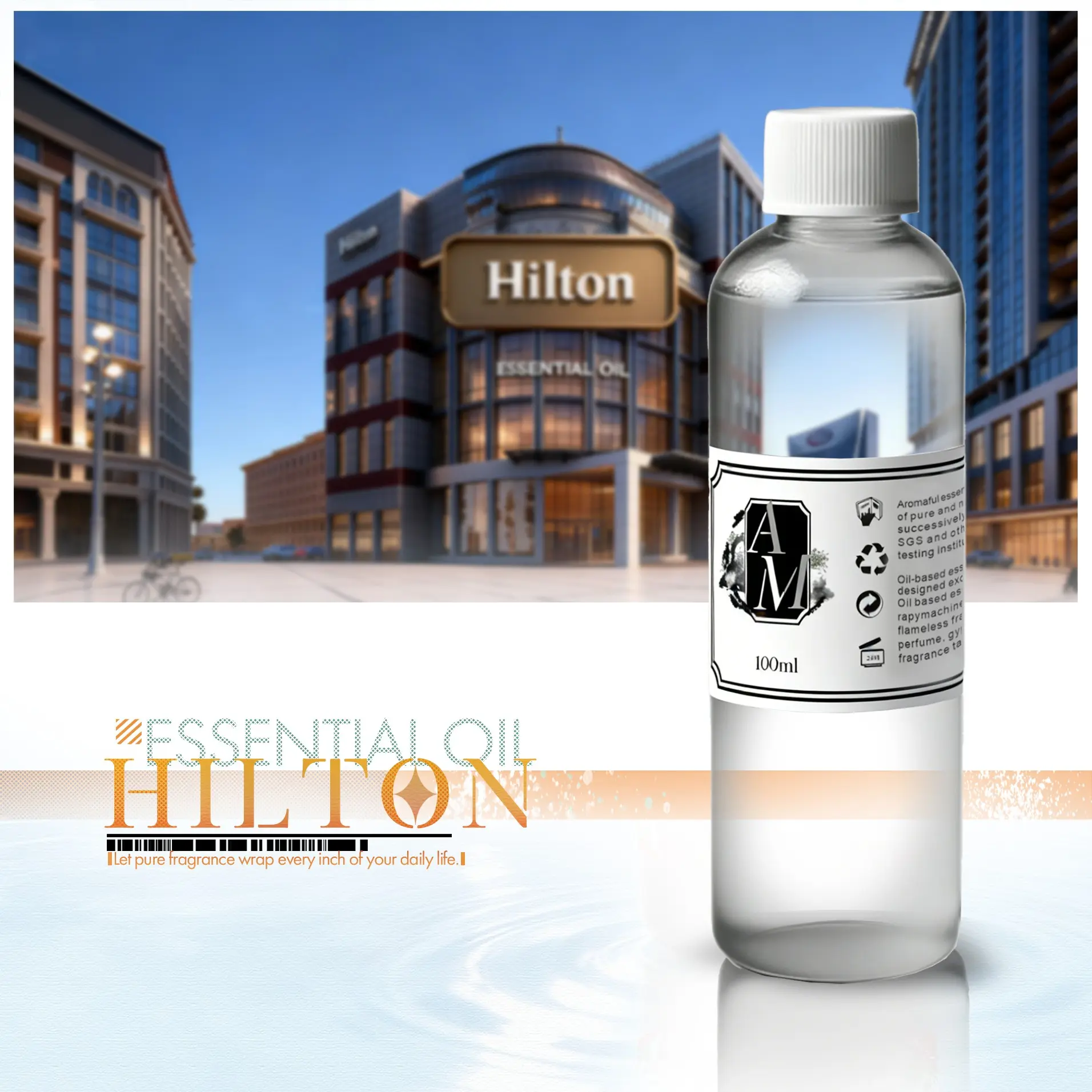 120ml Hilton  Aromatherapy Essential Oil, Reed Diffuser Refill Liquid, Aromatherapy Home Fragrances, Long-Lasting Scent, Scent For Diffusers, Scented Fragrance for Humidifiers, Home Bedroom Hallway Toilet
