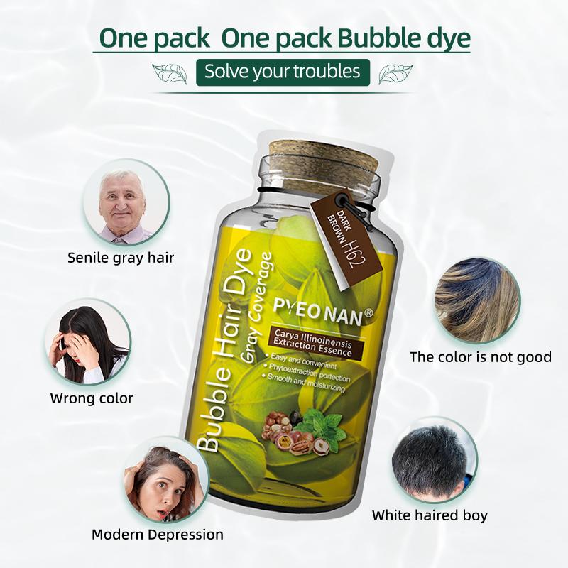 PYEONAN Unisex Bubble Hair Dye, Ammonia-Free, Natural Plant Extracts, 2-in-1 for Gray Coverage and Hair Care, Gray Hair Turns into Black or Dark Brown with Herbal Ingredients, No Bleaching, 10 Bags Hair Color 5.6 Oz./160g