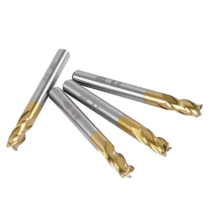 Pack of 4 4-Flute Titanium Coat Carbide End Mill Bits, 1/4 inch/6mm HSS CNC Straight Shank Drill Bits  Tool Set for