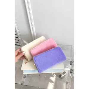 Solid Color Fluff Rectangle Wallet