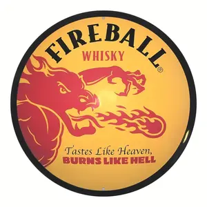 Fireball Whiskey Round Metal Sign, Vintage Style Fireball Whiskey Sign, Indoor and Outdoor Decoration for Home Garden Yard