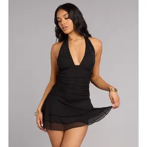 Flirty Glam Rhinestone Floral Mesh Ruffle Romper