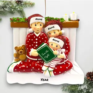 Personalized Reading in Bed Family of 3 Christmas Ornament – Custom Names & Year – Cozy Pajama Keepsake 2025
