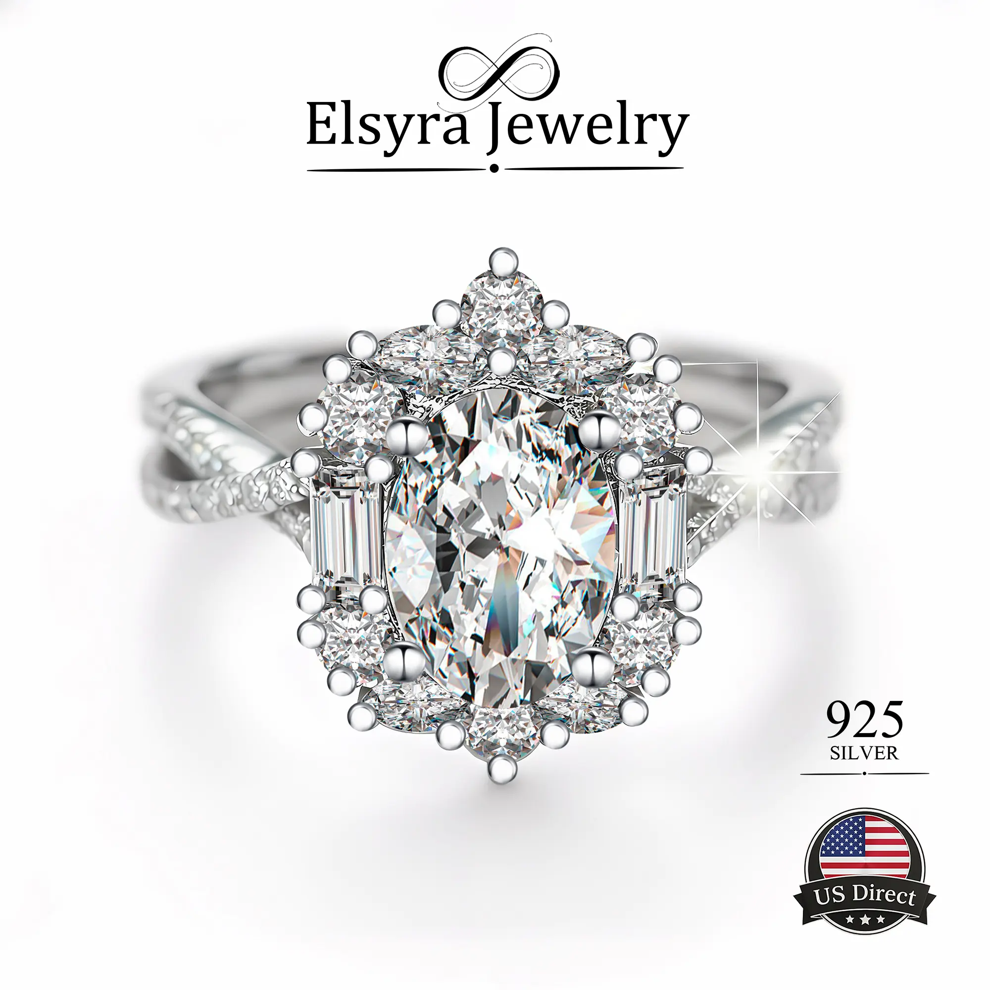 Women's ELSYRA S925 Silver Urbane Luxury Artificial Gemstone Ring - 5A Oval Cut Cubic Zirconia, Clean Look, Matching Statement Piece for Girls, All-Match Promise Jewelry for Engagement, Birthday Gifts, Girl, Urbane Artificial Gemstone Rings