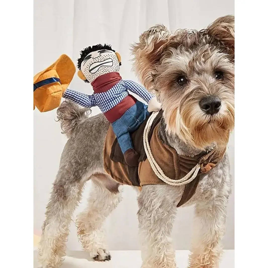Cat Clothes Dog Clothes, Cartoon Cowboy Horse Riding Design Pet Costume, Funny Riding Vest, Cute Pet Clothes for Small Medium Dogs