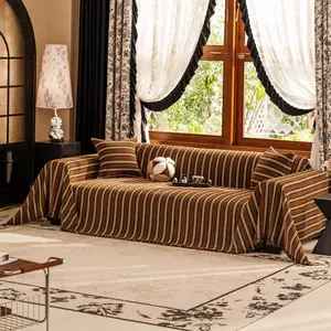 American Vintage Thick Chenille Striped Sofa Throw, Non-Slip Warm Decorative Sofa Cushion, Multiple Colors and Sizes Available, Sofa Couch Covers, Sofa Slipcover