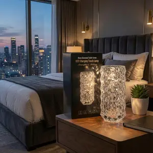 Crystal table lamp featuring 10-color touch adjustment and multiple lighting effects, including gradient, flashing, and steady-on modes.