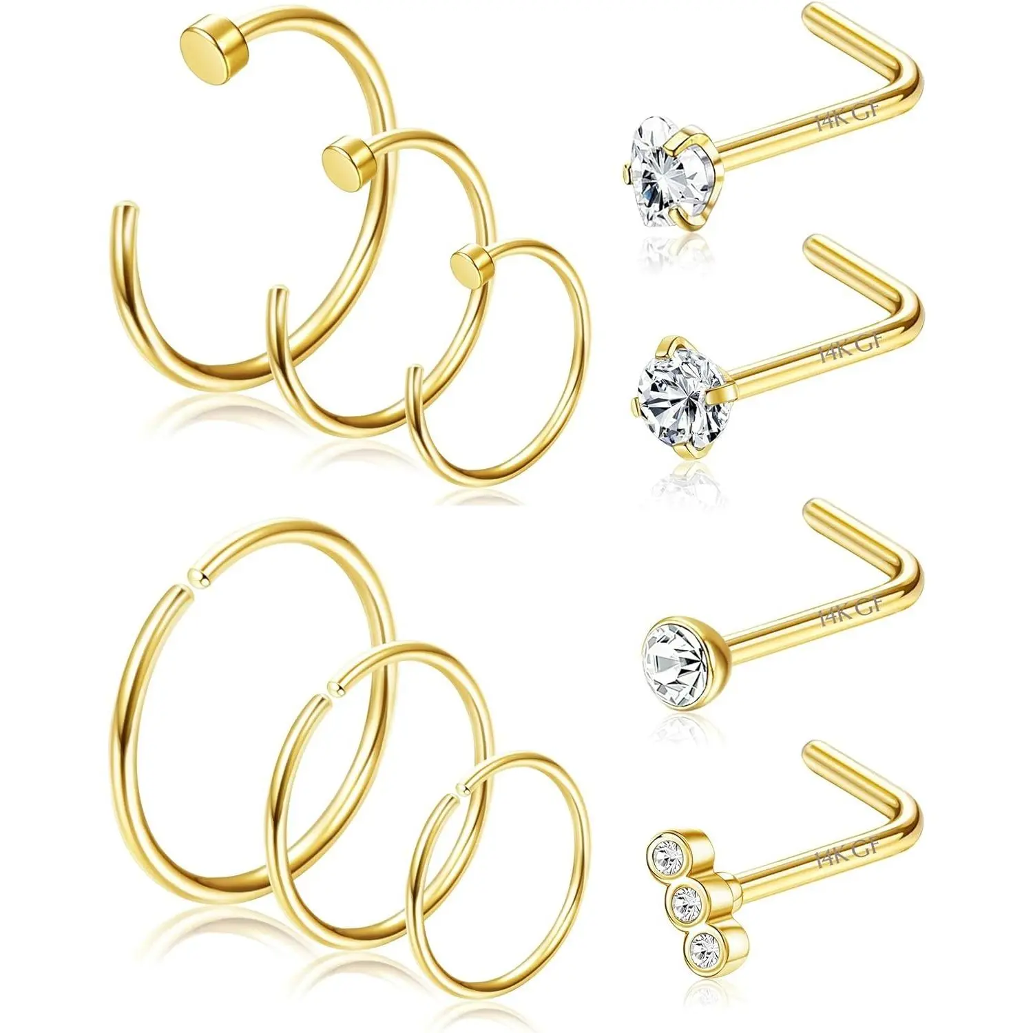 Jstyle 10 Pcs 20G Nose Ring Hoop Studs Nose Stud Round CZ Heart Nose Piercings for Women Men L Shaped Nose Ring Silver/Gold Piercing Studs Jewellery Daily