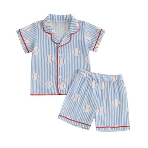 REDWOON Toddler Baby Boys Baseball Summer Pyjamas Sets Short Sleeve Shirt Tops Elastic Waist Shorts Sets Sleepwear 1-7T