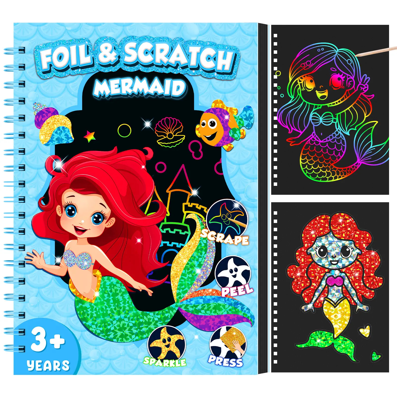 Foil & Scratch Mermaid Art Kit for Kids 2-in-1 Creative Activity Book Mess Free DIY Craft Set for Girls Boys Ages 4 and up Perfect for Home Outdoor Fun Travel Toys Gifts