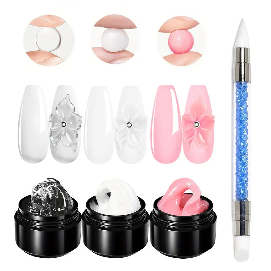 4pcs 10ML Non-Stick Solid Extension Gel, Durable Formula, 3D Construction Shaping Gel, Perfect for Nail Extensions & Styling, Smooth, Nail Art, Manicure, Polish, Nail Supplies, Nail Art Products, Extend Gel