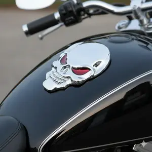 3D Chrome Red-Eye Skull Metal Car Sticker, Universal for Truck Motorcycle, Waterproof Sunproof Weather-Resistant Adhesive Decal, Anti-Rust Durable Emblem for Vehicle Body Customization, Premium Skull Stickers, Automobile Decals, Automotive Accessories