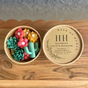 H|H Bayfront Cactus Blossom Hand Poured Wax Melts Scoops 4.0 oz | 113 G - Colorful Flowers & Cactus Shaped Coconut Wax Scoop Cups for Cozy Fragrance