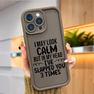 Calm But Crazy Text Phone Case for iPhone 17 Air 15 16 16e 14 13 12 11 Pro Max Plus X XS Anti-Scratch Shockproof TPU Bumper Drop-proof Cover Precision Fit Non-Slip Texture