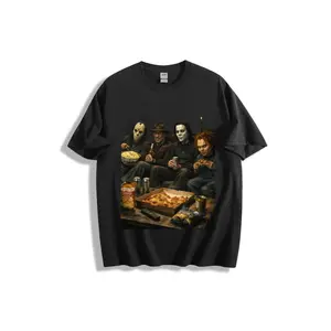 Horror Movie Icons Popcorn & Pizza Night Party Tote Bag - Casual Canvas Shopping Bag with Jason Freddy Michael Myers Design, Ideal for Movie Lovers, Food & Drink Storage for Home or Outdoor Events