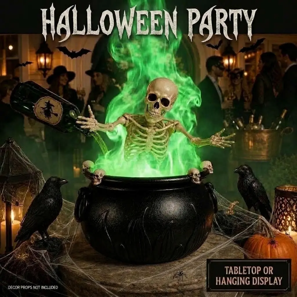 Halloween Decorations Indoor - Cauldron Halloween Decor with Magic Floating Potion Bottles and Diffuser - Black Plastic Witches Bowl Hocus Pocus Party Decoration for Spooky Vintage Home Kitchen Table