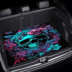 1pc Blue Skull Print Multifunctional Car Trunk Storage Pad  Anti Slip & Waterproof, Enhances Interior Space, Fits Most Car Models, Durable Synthetic Rubber, Easy to Clean, Stylish Design for Secure Cargo Protection, Car Trunk Mat, Car Essentials