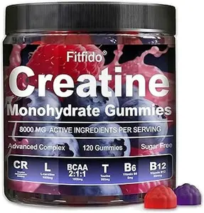 Fitfido Creatine Monohydrate Gummies 8000mg with L-carnitine & Taurine for Muscle Mass Energy Recovery 120 Sugar-free Vegan Raspberry Blackberry Gluten-free Gelatin-free Non-GMO
