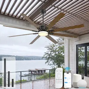 65/72 Inch Outdoor Ceiling Fan with Light for Patio, Smart Alexa APP Remote Control, Large Industrial 8-Blade Aluminum Damp-rated Waterproof Ceiling Fan for Porch Gazebo Living Room Open Kitchen