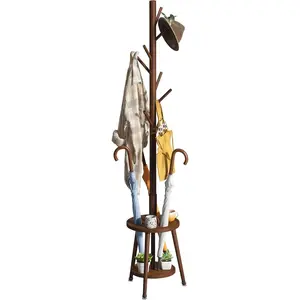 Freestanding Coat Rack with Umbrella Organizer Tray  Coat Tree Rack with 8 Hook Stand for Clothes Bag Hats Entryway Hanger Stand(Brown)