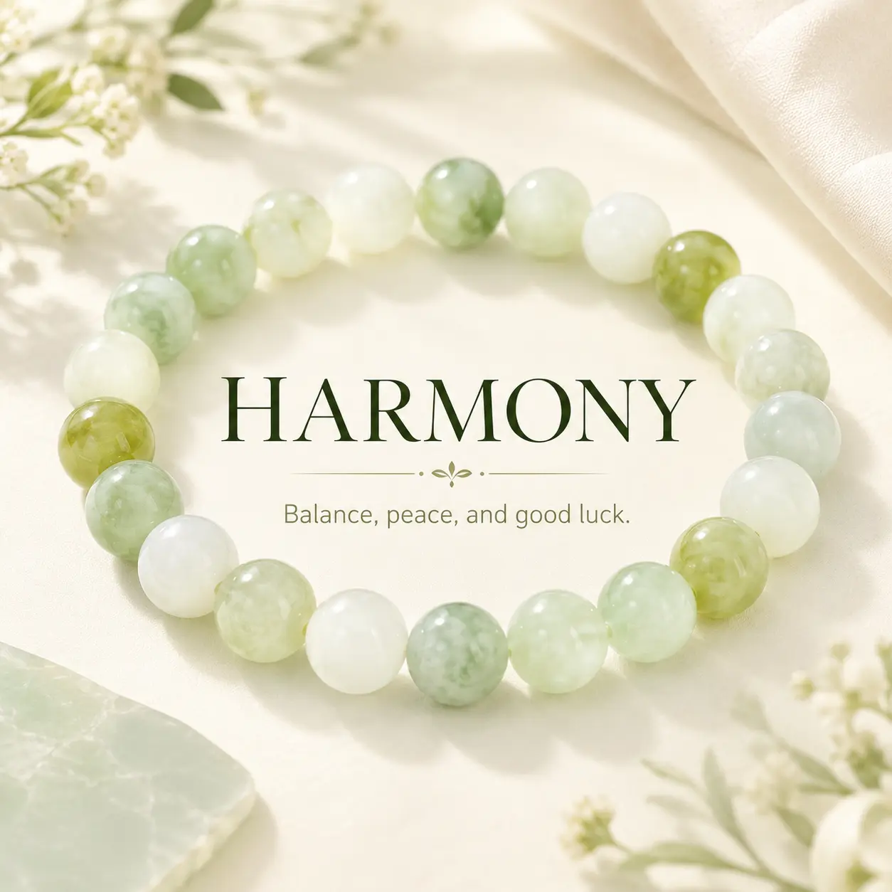 Women's Jade-Inspired Green & White Beaded Stretch Fit Bracelet - 6mm/8mm/10mm Stone Beads, Unisex Stackable Gift Accessory, Everyday Costume Jewelry for Birthday Gifting