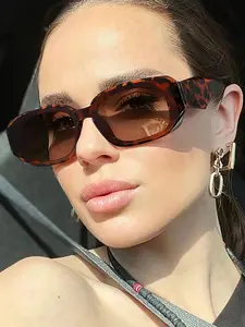 Vintage Simple Rectangle Tinted Lens Sunglasses, Trendy Sunglasses with Tortoiseshell & Plain Color Frame, Fashion Accessories for Everyday Use and Outdoor Activities