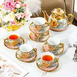 Premium Luxury Vintage Ceramic Tea Set American European Style Floral Porcelain Tea Service for 2 4 6 People with Cups and Saucers Gift