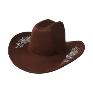 Embroidered Cowboy Hat for Women & Men, Wide Brim Cowgirl Hat with Floral Embroidery, Elegant Western Sun Hat for Party, Festival, Daily Outfits, Adjustable Fit (One Size)