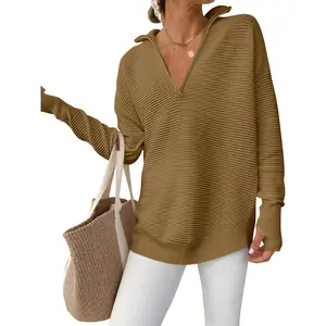 ANRABESS Womens Long Sleeve Quarter Zip Pullover Sweater Casual Loose V Neck Collared Ribbed Knit Jumper Tops Thumb Hole ANRABESS Womens Long Sleeve Quarter Zip Pullover Sweater Casual Loose V Neck Collared Ribbed Knit Jumper Tops Thumb Hole