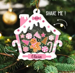 Personalized Gingerbread House Kids Ornament, Custom First Christmas Kids Ornament 2024, 1st Christmas Ornament, 4D Shake Kids Girl Ornament