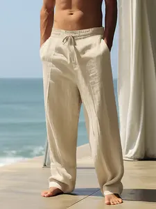 Men's Linen Textured Pants - Moisture-Resistant, Comfy, Ultra-Breathable, Soft, Loose Wide Leg, Lightweight, Draped for Beach, Daily Wear, Linen-Textured Men's Pants, Moisture-Resistant Men's Pants