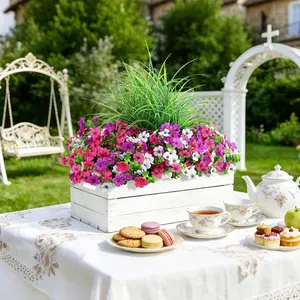 24 Bundles Artificial Flowers for Outdoor,No Fade Fake Plastic Flowers Faux Plants for Decoration Hanging Planters Indoor Outside Garden Porch Window Box Home Wedding Farmhouse