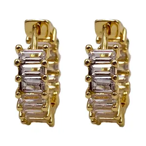 Baguette Simulated Diamond Huggie Hoops - Gold or Silver