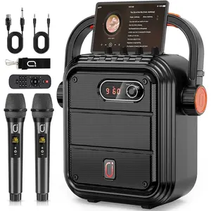 Karaoke Machine with 2  Microphones, 5200mAh Portable Speaker Set  5.0 Rechargeable PA System with TWS,FM, REC,Stage Subwoofer Supports BT/USB/TF Card/Aux for Party